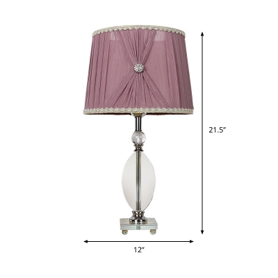 Fabric Drum Reading Light Modern 1 Bulb Nightstand Lamp in Purple with Braided Trim