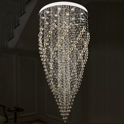 Faceted Crystal Ball Cluster Pendant Minimalism 15 Lights Silver LED Hanging Light Kit for Living Room
