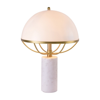 Gold Bowl Desk Light Modernism 1 Bulb Opal Glass Night Table Lamp with Marble Base