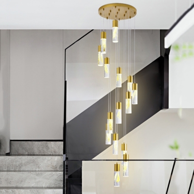 Gold Cylinder Drop Lamp Minimalism 15/20 Bulbs Acrylic LED Multi Light Pendant for Living Room