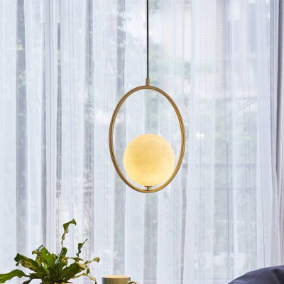 Gold Ring Suspension Pendant Modernist 1 Head Metal Hanging Light with White Frosted Glass Shade