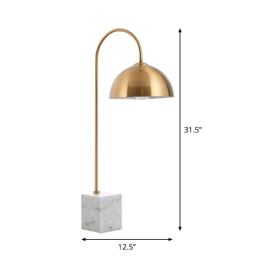 Hemisphere Task Lamp Modern Metal 1 Head Brass Desk Light with White Square Mable Base