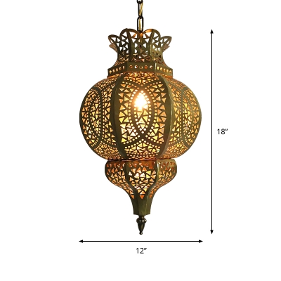 Hollow Restaurant Hanging Pendant Light Arabian Metal 1 Light Brass Suspension Lamp