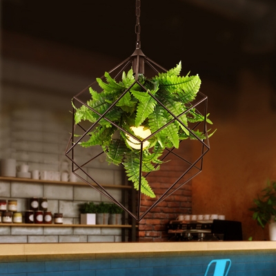 Industrial Plant Hanging Light 1 Bulb Metal LED Ceiling Suspension Lamp in Black, 16.5