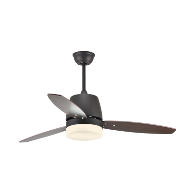 Metal Circle Ceiling Fan Light Modernism Bedroom 3-Blade LED Semi Flush Mount Lamp in Black, 48