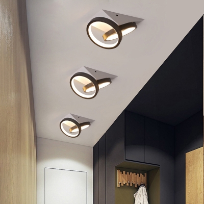 Modern LED Flushmount Black Double-Ring Ceiling Mounted Fixture with Acrylic Shade in White/Warm Light, Triangle Canopy