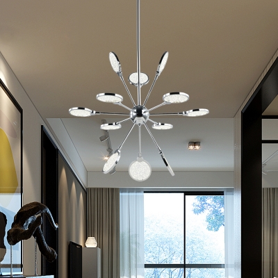Modern LED Pendant Chrome Finish Sputnik Ceiling Chandelier with Acrylic Shade in Warm/White Light