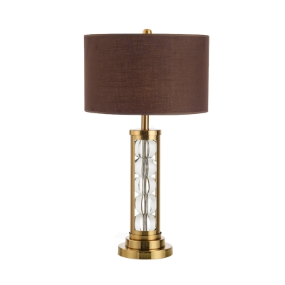 Modern Oval Desk Light Crystal 1 Bulb Night Table Lamp in Gold with Fabric Shade