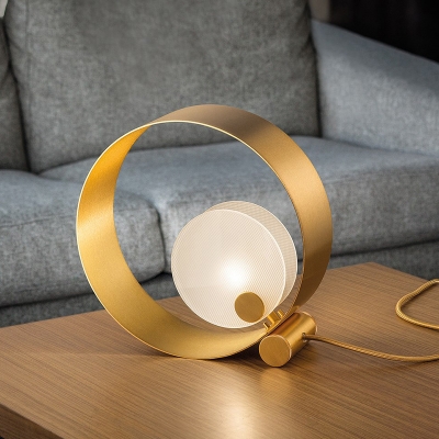 Modernism 1 Head Table Light Gold Round Small Desk Lamp with Frosted Glass Shade