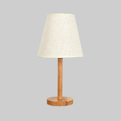 Modernist 1 Bulb Task Lighting Wood Conical Night Table Lamp with Fabric Shade