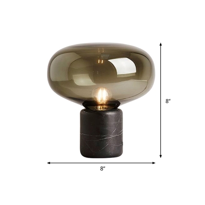Oblong Nightstand Lamp Modernist Amber Glass 1 Head Task Lighting with Tube Marble Base, 9