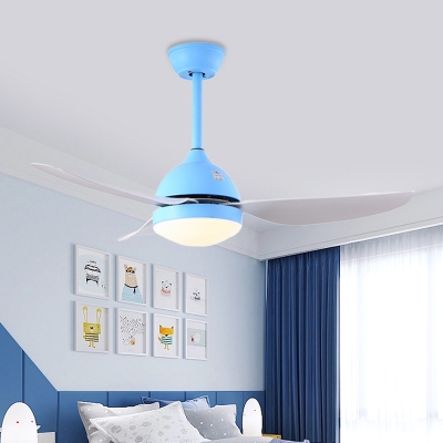 Onion Living Room Semi Flushmount Metallic LED Contemporary Ceiling Fan Lamp in White/Blue with 3 Blades, 42