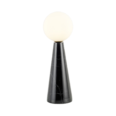 Opal Glass Sphere Desk Light Modern 1 Bulb Task Lighting with Black/White Tapered Marble Base