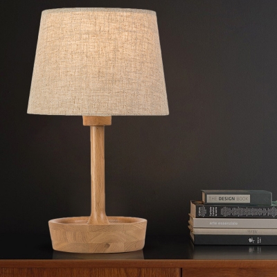 Tapered Drum Fabric Table Light Modern 1 Bulb White/Flaxen Small Desk Lamp for Living Room