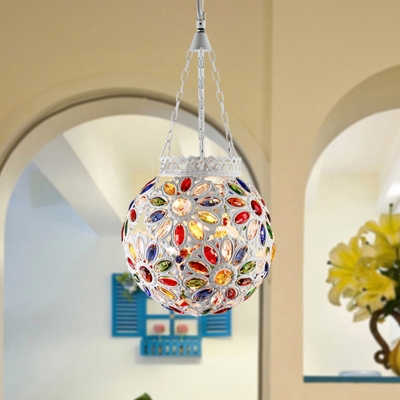 Tradition Spherical Hanging Light Metal 1 Bulb Pendant Lighting Fixture in White