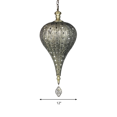 Traditional Hollow Pendant Lamp 1 Bulb Metal Ceiling Hang Fixture in Bronze for Restaurant