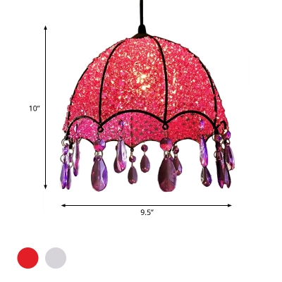 Traditional Umbrella Pendant Lighting Metal 1 Bulb Ceiling Suspension Lamp in White/Purple