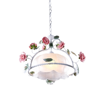 White Glass Floral Ceiling Lamp Traditional 1 Head Dining Room Suspension Pendant Light