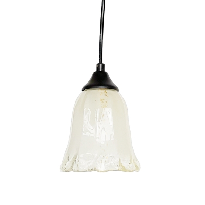 White Glass Floral Ceiling Light Contemporary 1-Head Black Pendant Lamp Fixture for Living Room