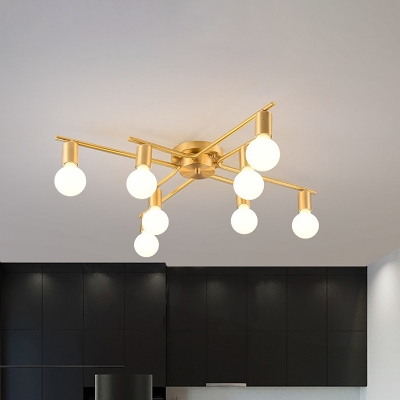 White Glass Molecular Flush-Mount Light Contemporary 8 Heads Close to Ceiling Lamp in Brass