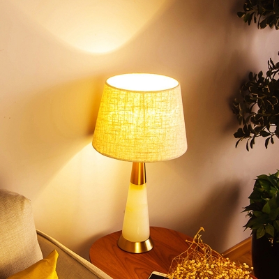 1 Bulb Bedside Table Light Contemporary White Small Desk Lamp with Cone Fabric Shade