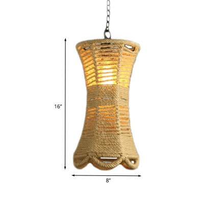 1 Bulb Ceiling Lighting Farmhouse Radian Rope Hanging Pendant Lamp in Beige with Hand Woven Design