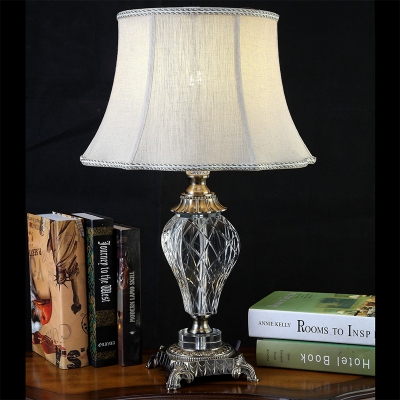 1 Bulb Living Room Desk Light Modern Grey Nightstand Lamp with Bell Fabric Shade