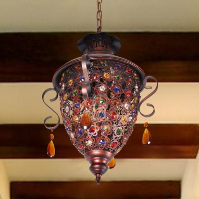 1 Head Jar Pendant Lamp Art Deco Metal Suspended Lighting Fixture in Copper with Adjustable Chain