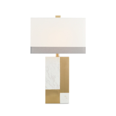 1 Head Rectangular Table Light Modern Fabric Nightstand Lamp in White with Marble Base