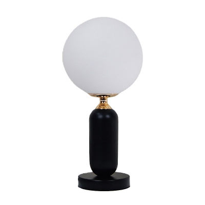 1 Head Study Table Lamp Modern Black Reading Book Light with Spherical White Glass Shade