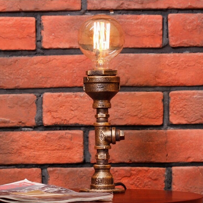 1 Head Table Light Industrial Pipe Metal Desk Lamp in Silver/Brass with Globe Clear Glass Shade