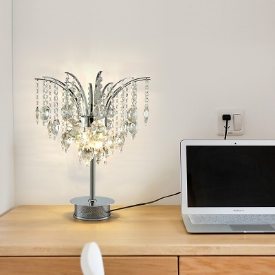 2 Heads Tassel Task Lighting Contemporary Hand-Cut Crystal Reading Lamp in Chrome