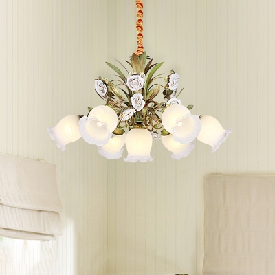 4/7 Lights Metal Chandelier Lighting Pastoral Green Flower Living Room Ceiling Pendant