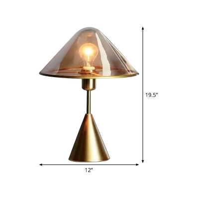 Amber Glass Cone Task Lighting Modernist 1 Head Reading Book Light with Metal Base