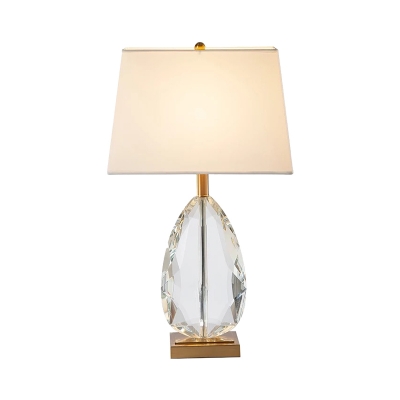 Beige Droplet Desk Lamp Modern 1 Head Beveled Crystal Table Light with Fabric Shade
