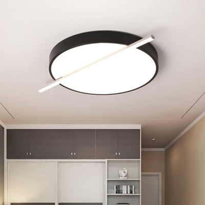 Black Drum Flush Mount Modernist LED Acrylic Flush Light Fixture in White/Warm Light, 16