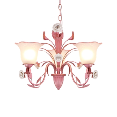 Blue/Pink Bell Chandelier Lamp Traditionalism Metal 3/5/7 Lights Living Room LED Pendant Light Fixture
