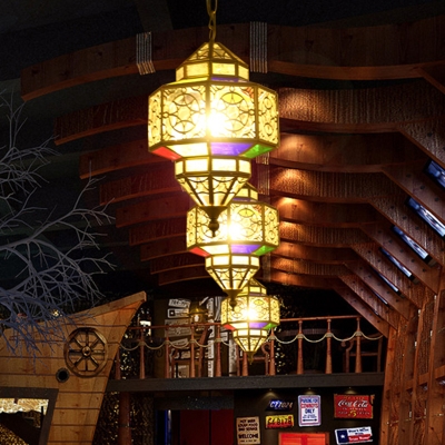 Brass 1 Head Hanging Lamp Southeast Asian Metal Lantern Down Lighting Pendant for Restaurant