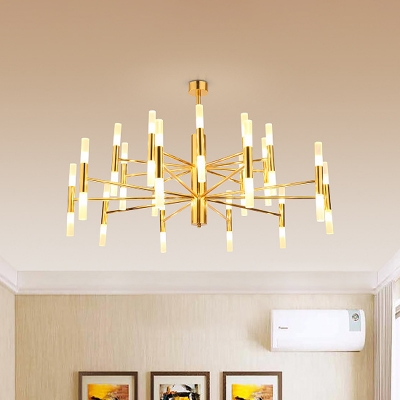 Brass 2-Layer Tubular Chandelier Simple 40 Lights Metallic Ceiling Pendant Lamp for Living Room