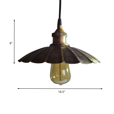 Bronze Scalloped Drop Pendant Light Antiqued Metallic 1-Bulb Restaurant Suspension Lamp, 10