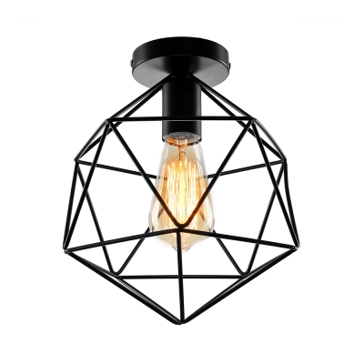 Cage Style Diamond Shape Semi Flush Ceiling Light in Black Finish