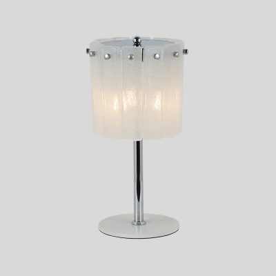 Chrome Drum Desk Lamp Modern 3 Heads Hand-Cut Crystal Table Light with Metal Base