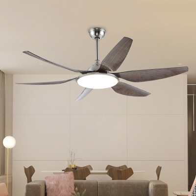 Circle Living Room Semi Flushmount Contemporary Acrylic 6 Grey Blades LED Nickel Hanging Fan Light, 55.5