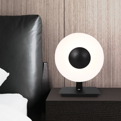 Circular Table Lamp Contemporary Metal LED Reading Book Light in Black for Study