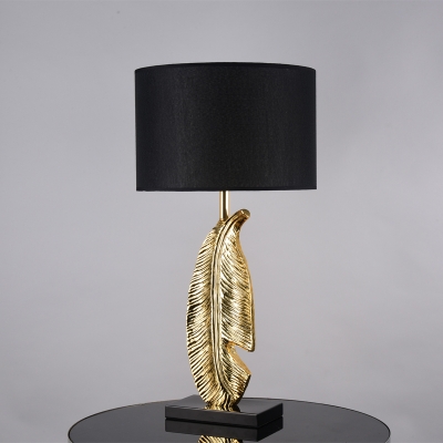 Contemporary 1 Head Task Lighting Black Drum Night Table Lamp with Fabric Shade