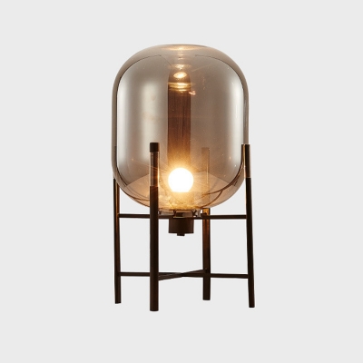 Contemporary 1 Head Task Lighting Black Oblong Nightstand Lamp with Cognac/Smoke Gray Glass Shade