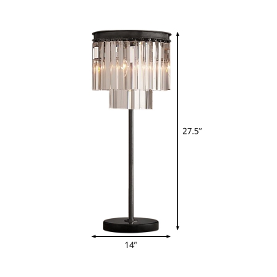 Contemporary 3 Bulbs Desk Light Black 2-Tier Night Table Lamp with Hand-Cut Crystal Shade