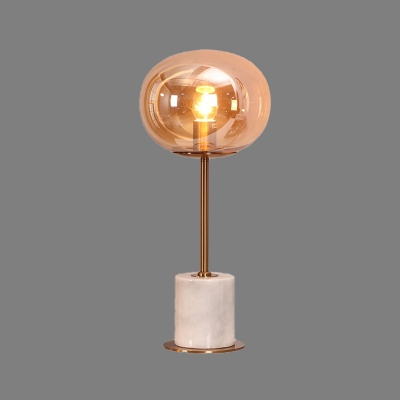 Contemporary Oval Task Lighting Amber Glass 1 Bulb Living Room Night Table Lamp