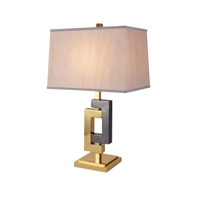 Contemporary Rectangle Table Light Fabric 1 Head Small Desk Lamp in Black and Gold