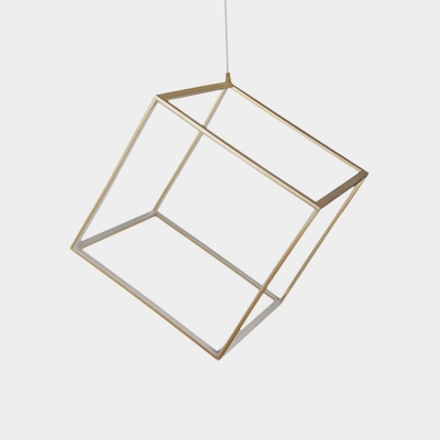 Cubic Frame Aluminum Ceiling Light Simple Silver/Gold LED Chandelier Pendant Lamp in Warm/White Light